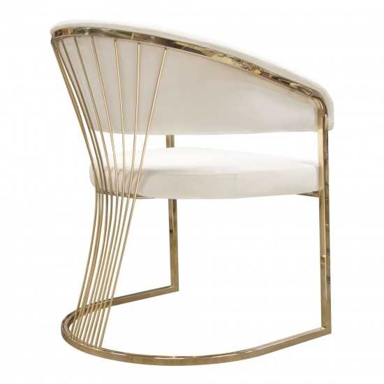 Solstice Dining Chair in Cream Velvet w/ Polished Gold Metal Frame by Diamond Sofa