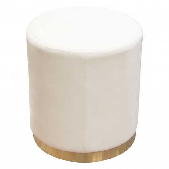 Sorbet Round Accent Ottoman in Cream Velvet w/ Gold Metal Band Accent by Diamond Sofa