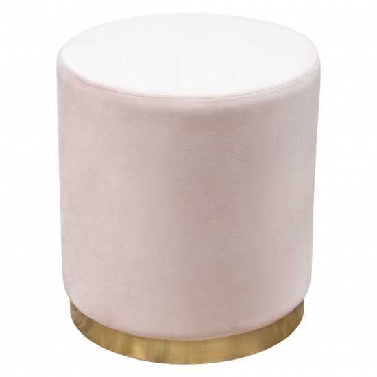 Sorbet Round Accent Ottoman in Blush Pink Velvet w/ Gold Metal Band Accent by Diamond Sofa