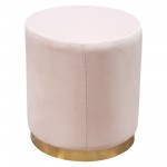 Sorbet Round Accent Ottoman in Blush Pink Velvet w/ Gold Metal Band Accent by Diamond Sofa