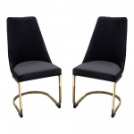 Vogue Set of (2) Dining Chairs in Black Velvet with Polished Gold Metal Base by Diamond Sofa