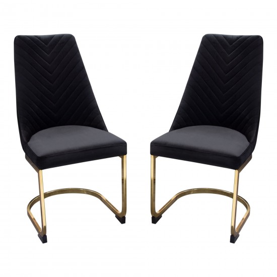 Vogue Set of (2) Dining Chairs in Black Velvet with Polished Gold Metal Base by Diamond Sofa