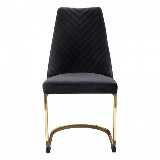 Vogue Set of (2) Dining Chairs in Black Velvet with Polished Gold Metal Base by Diamond Sofa