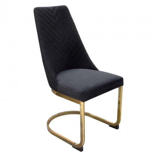 Vogue Set of (2) Dining Chairs in Black Velvet with Polished Gold Metal Base by Diamond Sofa