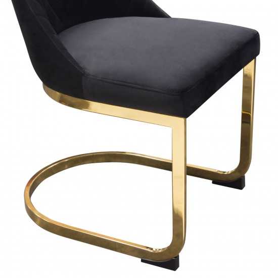 Vogue Set of (2) Dining Chairs in Black Velvet with Polished Gold Metal Base by Diamond Sofa