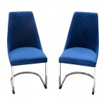 Vogue Set of (2) Dining Chairs in Navy Blue Velvet with Polished Silver Metal Base by Diamond Sofa