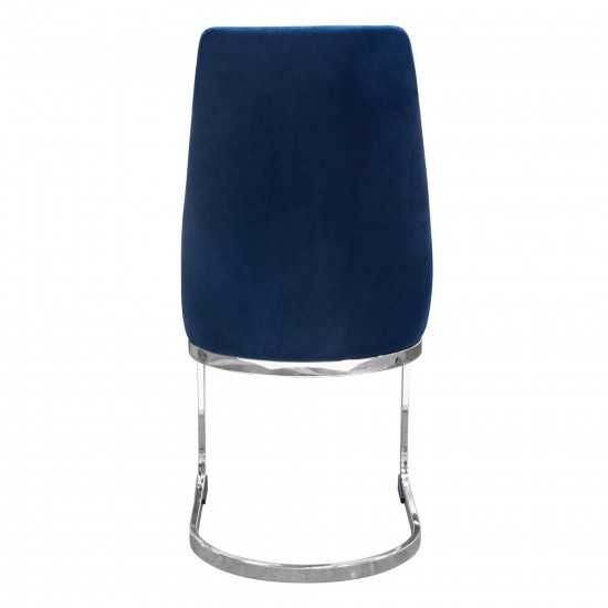 Vogue Set of (2) Dining Chairs in Navy Blue Velvet with Polished Silver Metal Base by Diamond Sofa