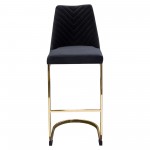 Vogue Set of (2) Bar Height Chairs in Black Velvet with Polished Gold Metal Base by Diamond Sofa