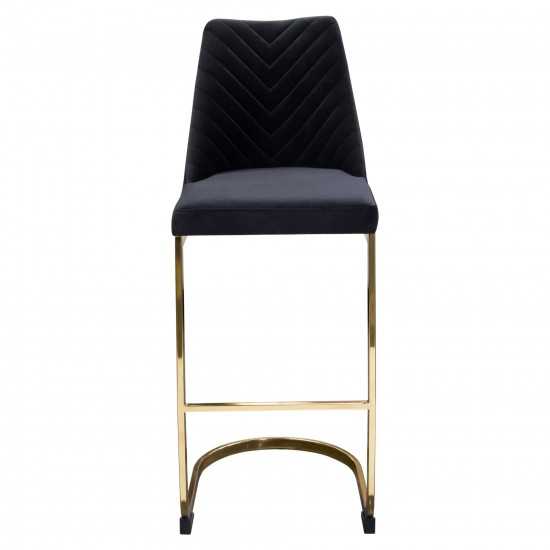 Vogue Set of (2) Bar Height Chairs in Black Velvet with Polished Gold Metal Base by Diamond Sofa