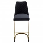 Vogue Set of (2) Bar Height Chairs in Black Velvet with Polished Gold Metal Base by Diamond Sofa