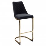 Vogue Set of (2) Bar Height Chairs in Black Velvet with Polished Gold Metal Base by Diamond Sofa