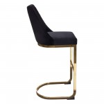 Vogue Set of (2) Bar Height Chairs in Black Velvet with Polished Gold Metal Base by Diamond Sofa