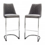 Vogue Set of (2) Bar Height Chairs in Grey Velvet with Polished Silver Metal Base by Diamond Sofa