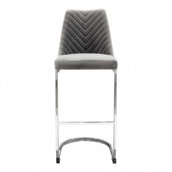 Vogue Set of (2) Bar Height Chairs in Grey Velvet with Polished Silver Metal Base by Diamond Sofa