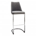 Vogue Set of (2) Bar Height Chairs in Grey Velvet with Polished Silver Metal Base by Diamond Sofa