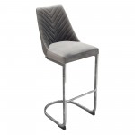 Vogue Set of (2) Bar Height Chairs in Grey Velvet with Polished Silver Metal Base by Diamond Sofa