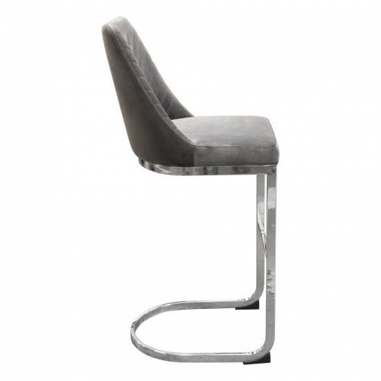 Vogue Set of (2) Bar Height Chairs in Grey Velvet with Polished Silver Metal Base by Diamond Sofa