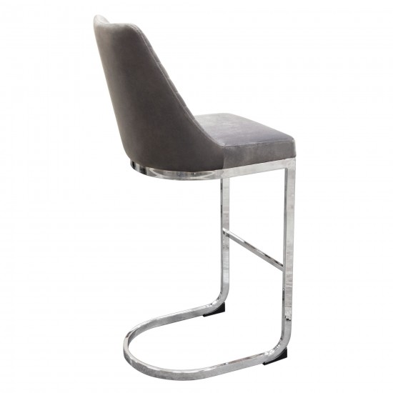 Vogue Set of (2) Bar Height Chairs in Grey Velvet with Polished Silver Metal Base by Diamond Sofa