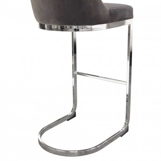 Vogue Set of (2) Bar Height Chairs in Grey Velvet with Polished Silver Metal Base by Diamond Sofa