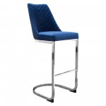 Vogue Set of (2) Bar Height Chairs in Navy Blue Velvet with Polished Silver Metal Base by Diamond Sofa