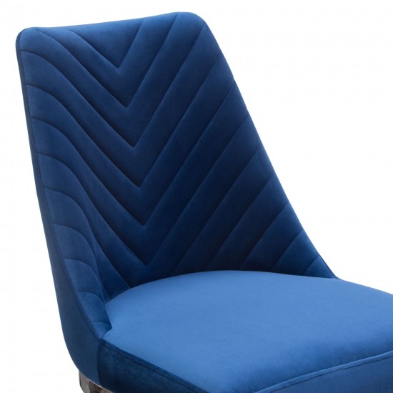 Vogue Set of (2) Bar Height Chairs in Navy Blue Velvet with Polished Silver Metal Base by Diamond Sofa
