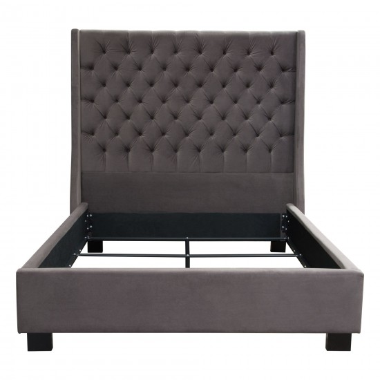 Park Avenue Eastern King Tufted Bed with Vintage Wing in Smoke Grey Velvet by Diamond Sofa