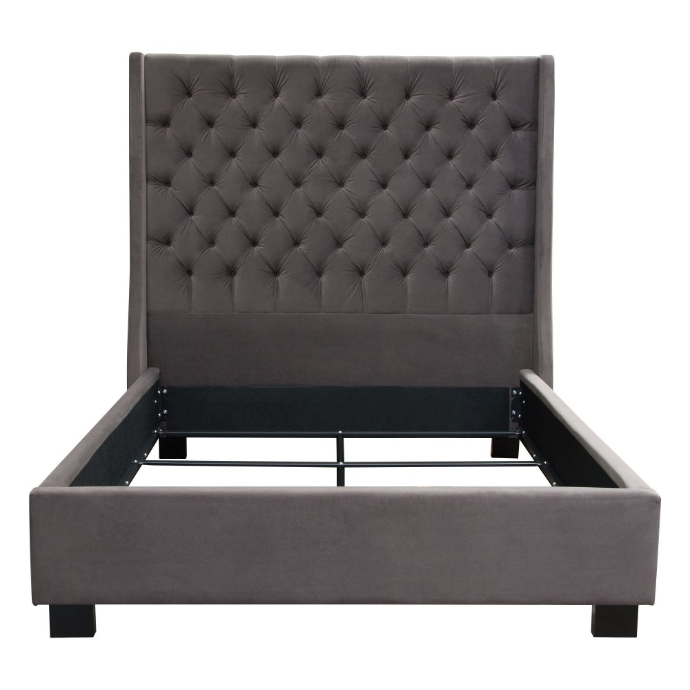 Park Avenue Eastern King Tufted Bed with Vintage Wing in Smoke Grey Velvet by Diamond Sofa