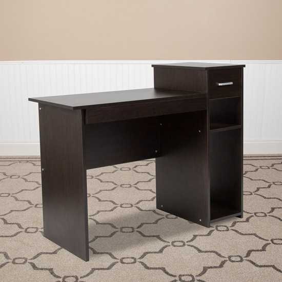 Highland Park Espresso Wood Grain Finish Computer Desk with Shelves and Drawer