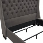 Park Avenue Eastern King Tufted Bed with Vintage Wing in Smoke Grey Velvet by Diamond Sofa