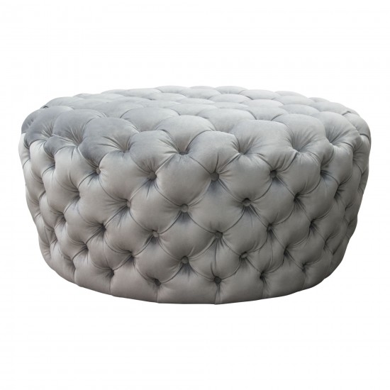 Posh Tufted Round Accent Ottoman in Platinum Gray Velvet by Diamond Sofa