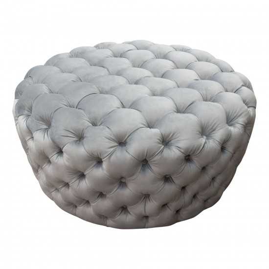 Posh Tufted Round Accent Ottoman in Platinum Gray Velvet by Diamond Sofa