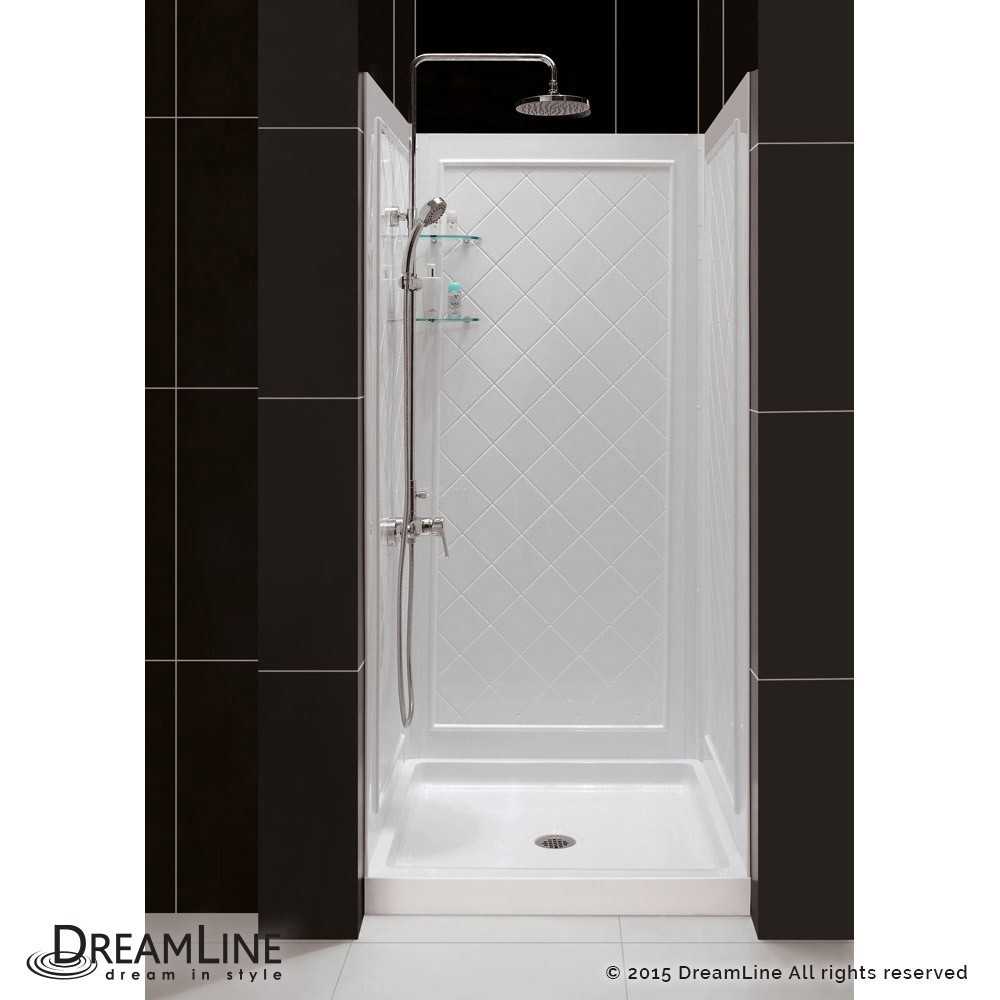 36 in. D x 36 in. W x 76 3/4 in. H Center Drain Acrylic Shower Base and QWALL-5 Backwall Kit In White