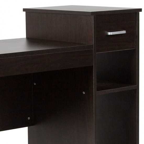 Highland Park Espresso Wood Grain Finish Computer Desk with Shelves and Drawer