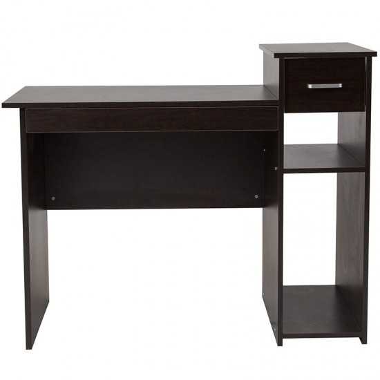 Highland Park Espresso Wood Grain Finish Computer Desk with Shelves and Drawer