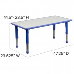 23.625''W x 47.25''L Rectangular Blue Plastic Height Adjustable Activity Table with Grey Top