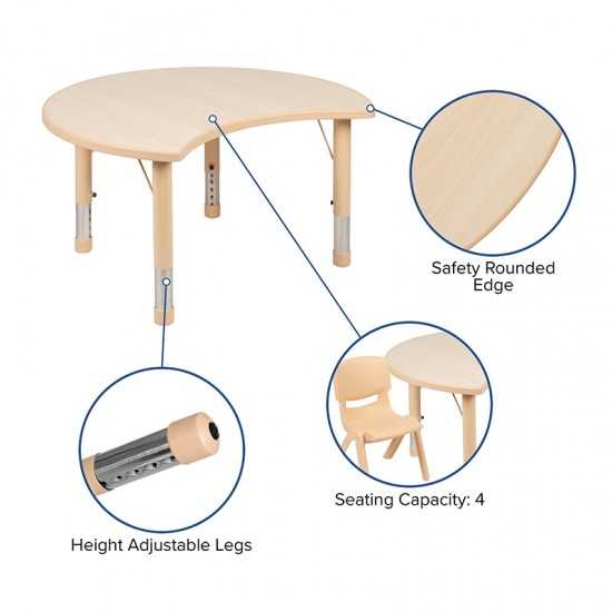 25.125"W x 35.5"L Crescent Natural Plastic Height Adjustable Activity Table