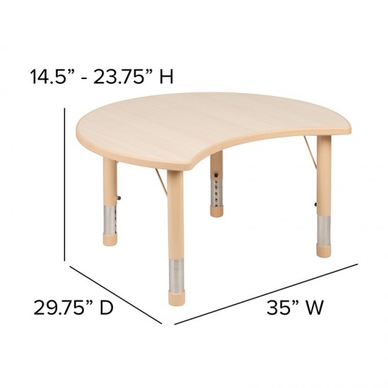 25.125"W x 35.5"L Crescent Natural Plastic Height Adjustable Activity Table