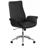 Mid-Back Black LeatherSoft Executive Swivel Office Chair with Flared Arms