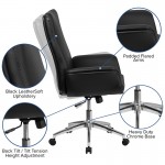 Mid-Back Black LeatherSoft Executive Swivel Office Chair with Flared Arms