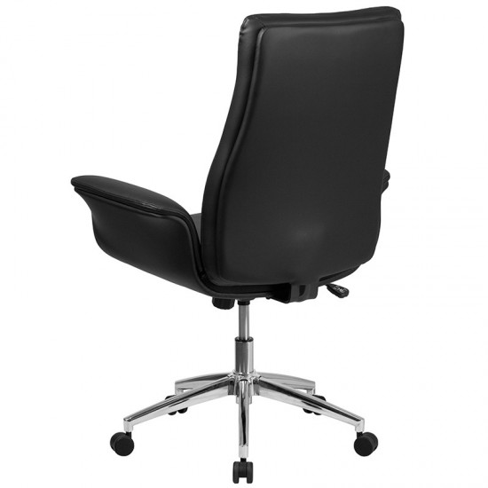 Mid-Back Black LeatherSoft Executive Swivel Office Chair with Flared Arms