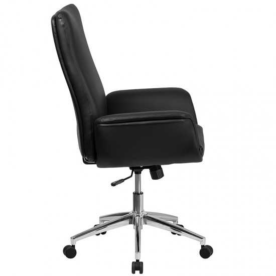 Mid-Back Black LeatherSoft Executive Swivel Office Chair with Flared Arms