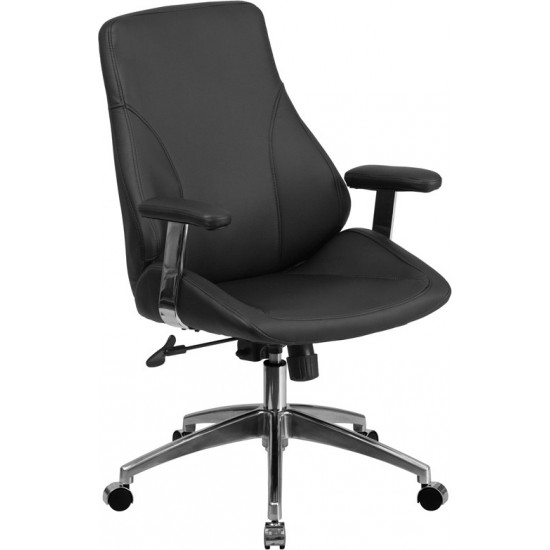 Mid-Back Black LeatherSoft Smooth Upholstered Executive Swivel Office Chair with Arms