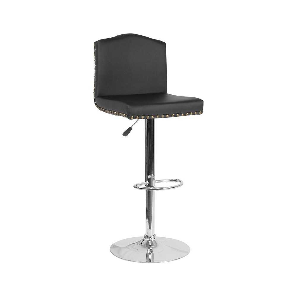 Bellagio Contemporary Adjustable Height Barstool with Accent Nail Trim in Black LeatherSoft Bellagio Contemporary Adjustable Height Barstool with Accent Nail Trim in Black LeatherSoft