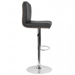 Bellagio Contemporary Adjustable Height Barstool with Accent Nail Trim in Black LeatherSoft