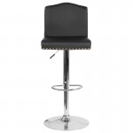 Bellagio Contemporary Adjustable Height Barstool with Accent Nail Trim in Black LeatherSoft