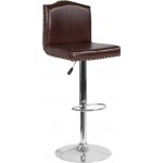 Bellagio Contemporary Adjustable Height Barstool with Accent Nail Trim in Brown LeatherSoft