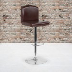 Bellagio Contemporary Adjustable Height Barstool with Accent Nail Trim in Brown LeatherSoft