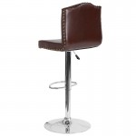 Bellagio Contemporary Adjustable Height Barstool with Accent Nail Trim in Brown LeatherSoft