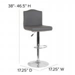Bellagio Contemporary Adjustable Height Barstool with Accent Nail Trim in Gray LeatherSoft