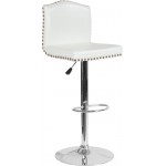 Bellagio Contemporary Adjustable Height Barstool with Accent Nail Trim in White LeatherSoft